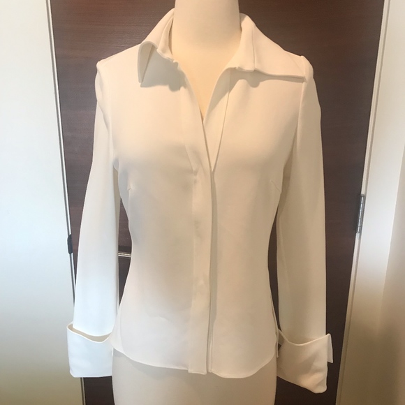 Brandon Maxwell Wide Cuff Collared Blouse